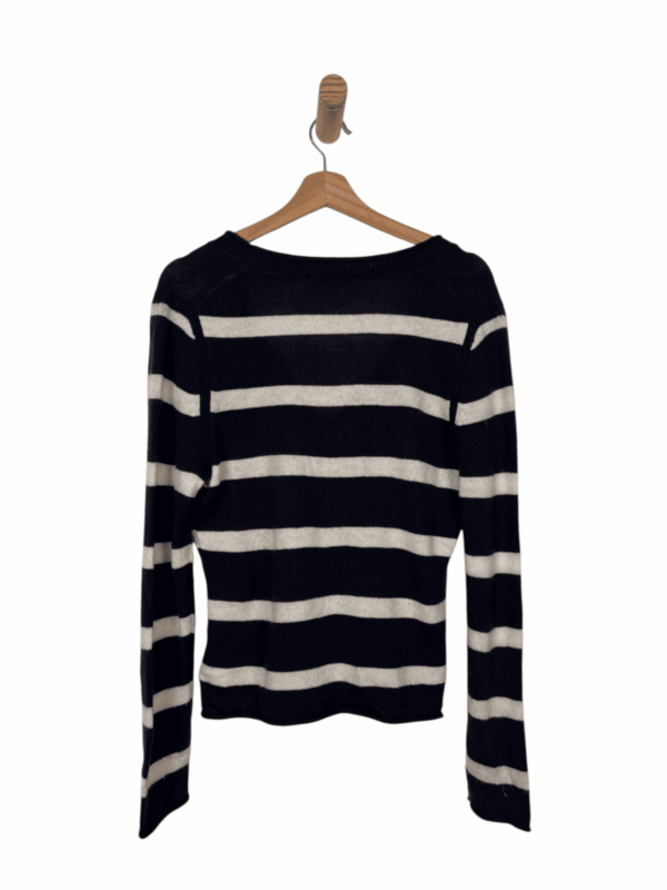 TOMMY HILFIGER CARDIGAN V-NECK BLUE NAVY-WHITE 2000s 100% WOOL - Imagen 3
