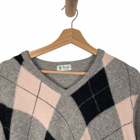 PRINGLE GOLF PULLOVER RHOMBUS GREY MADE IN SCOTLAND
